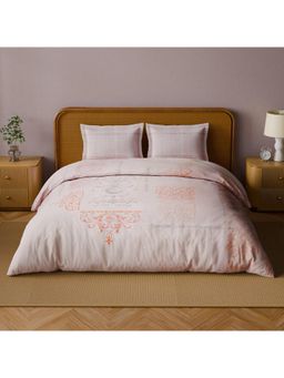 SPACES - Organic Cotton Petal Pink 180 TC Cotton Oranate Print Soft Bedsheet with 2 Pillow Covers