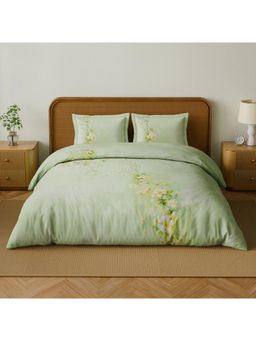 SPACES - Organic Cotton Canary Green 180 TC Cotton Floral Print Soft Bedsheet with 2 Pillow Covers