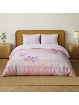 SPACES - Organic Cotton Pink Tulle Cotton Breathable Digitally Floral Printed Double Quilt