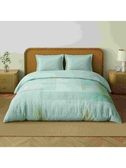 SPACES - Organic Cotton Whispering Blue Cotton Breathable Digitally Geometric Printed Double Quilt