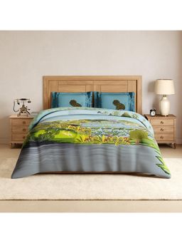 SPACES - Miniature Aquamarine Cotton Ornate Printed Bedsheet with 2 Pillow Covers