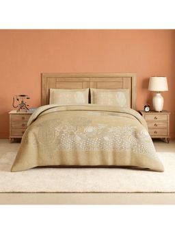 SPACES - Chikankari Brazilian Sand Cotton Ornate Printed Bedsheet with 2 Pillow Covers