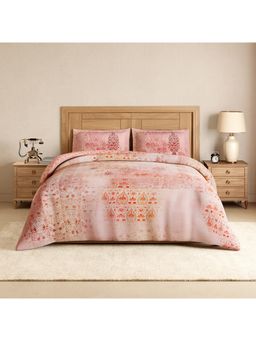 SPACES - Paper Mache Pink Salt Cotton Ornate Printed Bedsheet with 2 Pillow Covers