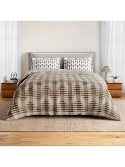 SPACES - Linear Traced Moonbeam 144 TC Cotton Geometric Design Soft Bedsheet with 2 Pillow Covers