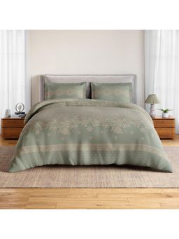 SPACES - Minimal Moons Desert Sage 144 TC Cotton Ornate Print Soft Bedsheet with 2 Pillow Covers