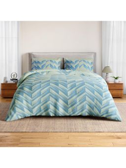 SPACES - Linear Traced Ice Melt 144 TC Cotton Geometric Design Soft Bedsheet with 2 Pillow Covers