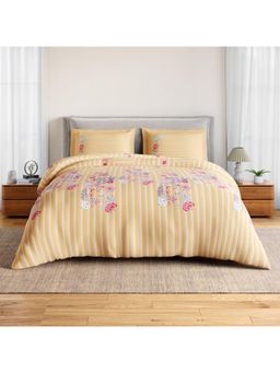SPACES - Itsy Bitsy Almond Buff Cotton Soft Floral Print Bedsheet with 2 Pillow Covers