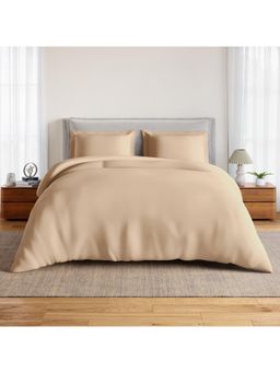 SPACES - Everyday Essentials Buff 170 TC Cotton Plain Soft Bedsheet with 2 Pillow Covers