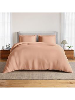 SPACES - Everyday Essentials Peach Nougat Cotton Soft Plain Bedsheet with 2 Pillow Covers