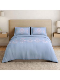 SPACES - Intelligent Si Halogen Blue Cotton Soft Floral Print Bedsheet with 2 Pillow Covers
