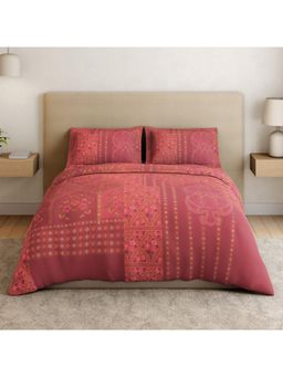SPACES - Shringar Cherry Tomato 132 TC Cotton Ornate Print Soft Bedsheet with 2 Pillow Covers