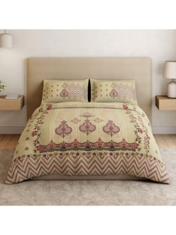SPACES - Shringar Anise Flower 132 TC Cotton Ornate Print Soft Bedsheet with 2 Pillow Covers