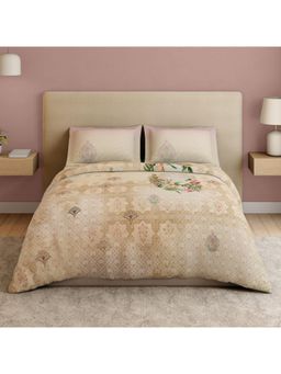 SPACES - Shringar Ecru 132 TC Cotton Floral Print Soft Bedsheet with 2 Pillow Covers