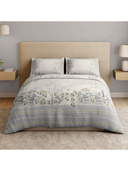 SPACES - Whisper Meadows Blue Alyssum 132 TC Cotton Soft Bedsheet with 2 Pillow Covers