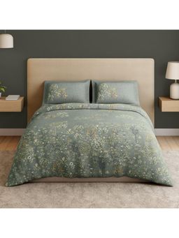 SPACES - Whisper Meadows Green Milieu 132 TC Cotton Floral Print Soft Bedsheet with 2 Pillow Covers