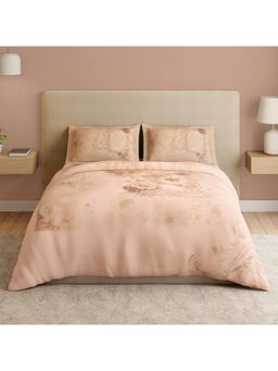 SPACES - Ode To Beloved Cream Peach 180 TC Cotton Floral Print Soft Bedsheet with 2 Pillow Covers