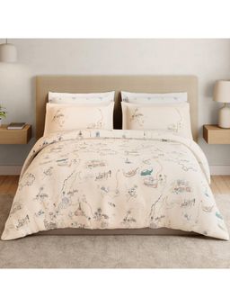 SPACES - Voyager Slightly Pink Cotton Soft Abstract Design Bedsheet with 4 Pillow Covers