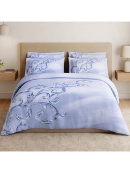 SPACES - Baroque Halogen Blue Cotton Soft Orante Printed Bedsheet with 4 Pillow Covers