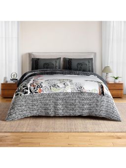 SPACES - Zoya Gunmetal Cotton Soft and Breathable Nature Print Bedsheet with 2 Pillow Covers