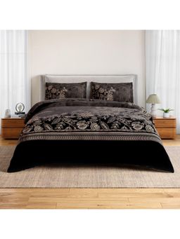 SPACES - Zoya Bristol Black Cotton Soft and Breathable Floral Print Bedsheet with 2 Pillow Covers