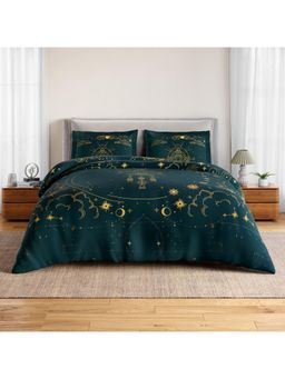 SPACES - Cosmic Craft Green Heron Cotton Soft Abstract Design Bedsheet with 2 Pillow Covers