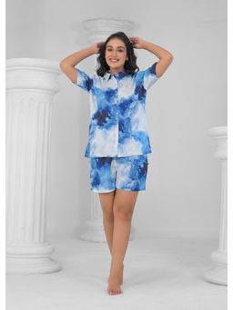 Roohaniyat - Women Blue Printed Shirt With Shorts (Set of 2)