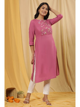 W - Pink Solid Rayon A-Line Kurta