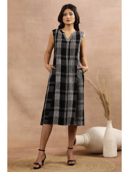 W - Black Checked Cotton A-Line Dress