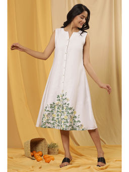W - Floral Print Cotton A-Line Dress