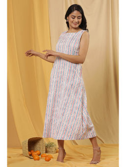 W - Striped Print Cotton A-Line Dress