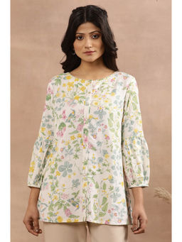 W - Floral Print Rayon Straight Top