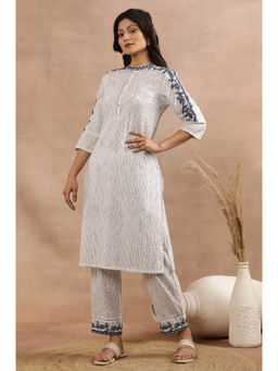 W - Striped Cotton Straight Kurta with Pant (Set of 2)