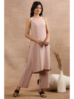 W - Pink Solid Man-Made Fiber Straight Kurta with Pant (Set of 2)