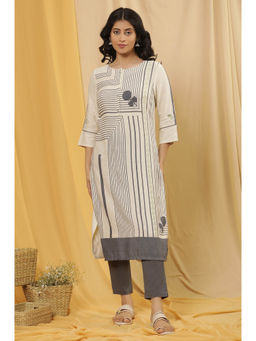 W - Geometric Print Rayon Straight Kurta with Slim Pant (Set of 2)