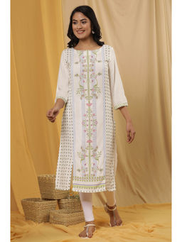 W - Floral Print Rayon Straight Kurta with Leggings (Set of 2)