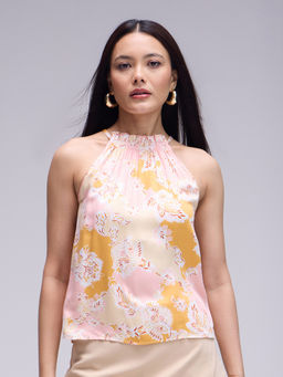 Twenty Dresses by Nykaa Fashion - Multicolor Floral Ruffled Halter Style Neck Sleeveless Top