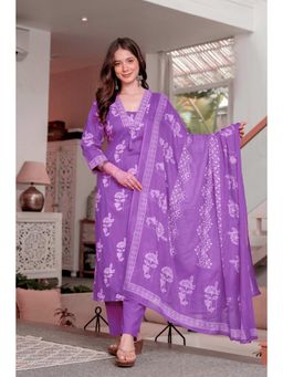 GEKHA - Women Lavender Casual Regular Fit Kurta and Pant with Dupatta