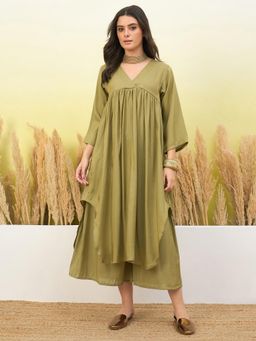 InWeave - Women Green Casual Regular Fit Kurta and Palazzo