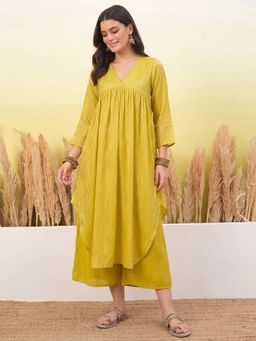 InWeave - Women Yellow Casual Regular Fit Kurta and Palazzo