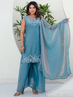 Odette - Women Blue Wedding Regular Fit Kurta and Palazzo with Dupatta