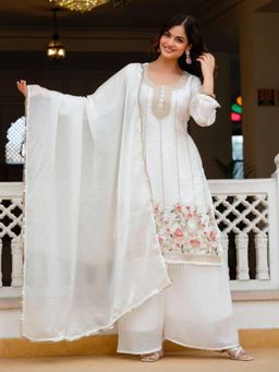 Odette - Women White Wedding Regular Fit Kurta and Palazzo with Dupatta