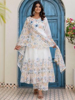Odette - Women White Wedding Regular Fit Kurta and Palazzo with Dupatta