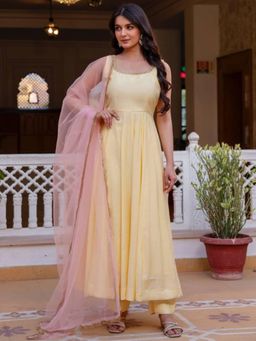 Odette - Women Yellow Wedding Regular Fit Anarkali Kurta and Pant with Dupatta