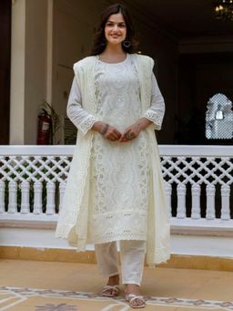 Odette - Women White Wedding Regular Fit Kurta and Pant with Dupatta