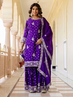 Odette - Women Purple Wedding Regular Fit Kurta and Palazzo with Dupatta