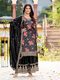 Odette - Women Black Wedding Regular Fit Kurta and Palazzo with Dupatta