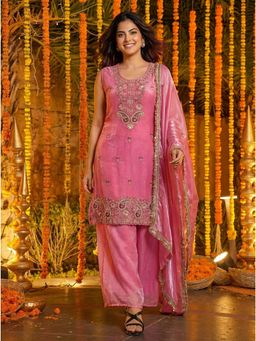 Odette - Women Pink Wedding Regular Fit Kurta and Palazzo with Dupatta