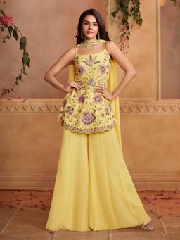INDDUS - Women Yellow Festive A-Line Fit Kurti and Palazzo with Dupatta