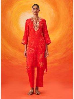 Lakshita - Women Orange Festive Straight Fit Kurta and Pant