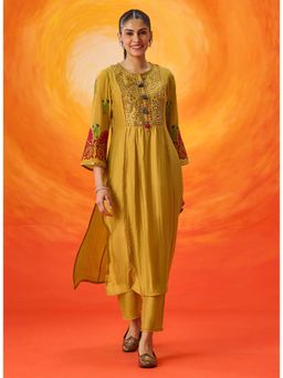 Lakshita - Women Mustard Festive A-Line Fit Kurta and Pant